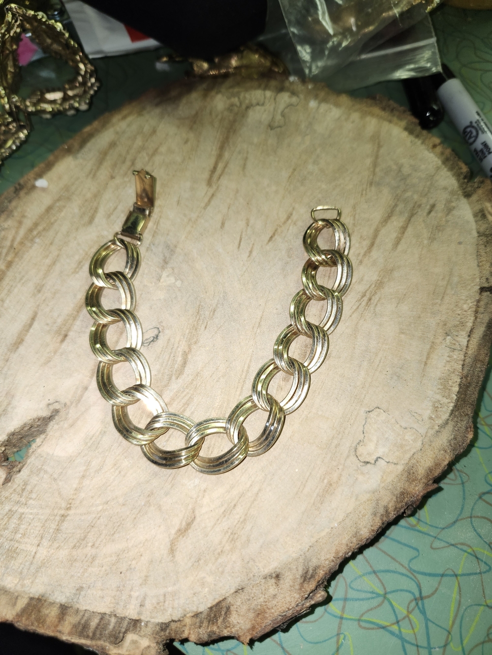 Vintage HSB Signed 1/20 12K Gold Filled Triple Link Bracelet Mid Century